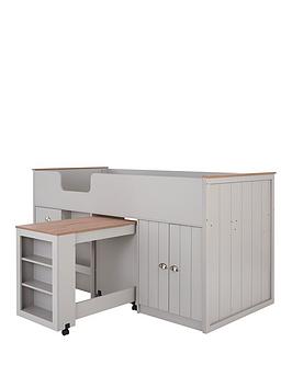 Very Home Atlanta Mid Sleeper Bed With Desk, Storage And Mattress Options (Buy And Save!) - Grey - Mid Sleeper Only