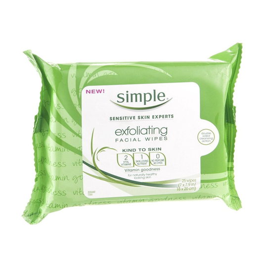 Simple Kind Exfoliating Facial Wipes - 25 per pack - 6 packs per case.
