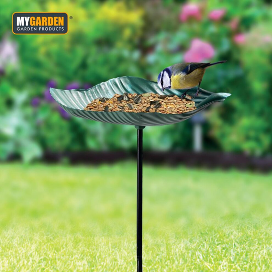 (Leaf) Bird Bath Water Seed Feeder Cast Iron Round Poppy Sunflower Leaf Garden Ornate