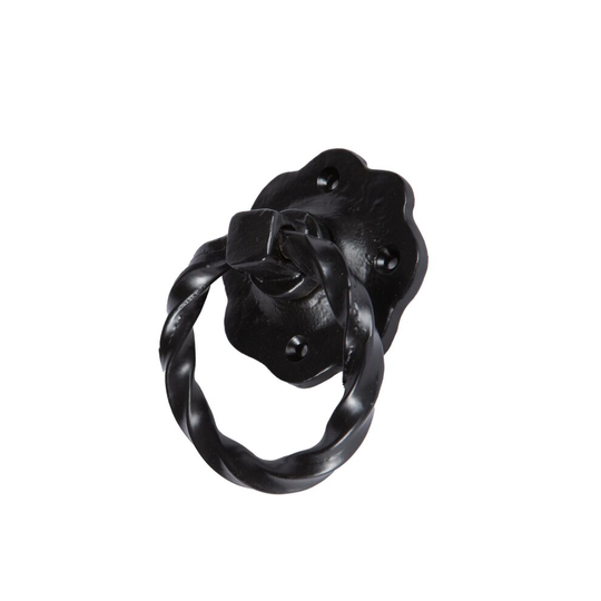 Black 75mm Twisted Rose Gate Handle - Cast Iron Antique Heavy Duty Door Gate Latch - by Hammer & Tongs