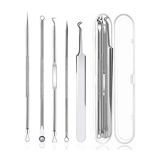 Blackhead Remover Comedone Extractor Tweezers Set Stainless Steel Acne Pimple Spot Popper Tool Kit with Box(5 Piece)
