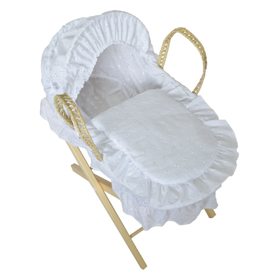 Beautiful Dolls Moses Basket Broderie Anglaise White (Basket Only)