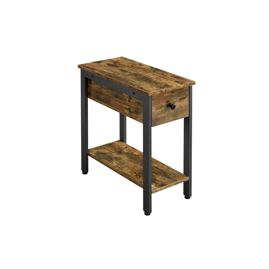(Rustic Brown) Yaheetech 2-Tier Side Table Long Narrow Side Table