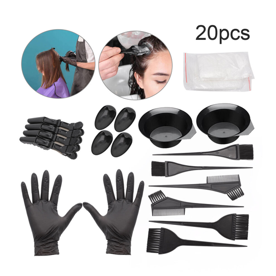 20pcs Hair Dye Brush Dye Mixing Bowl Kit Earshield Hair Tools