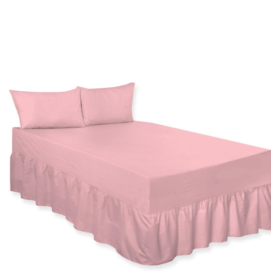 (Fitted Valance Sheet Pink Double) Premium Percale Polycotton Plain Fitted Valance Sheets. Colourful Bedding Ideal for Bed Room Home Décor Sheets.