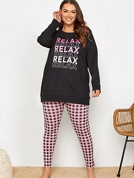 Yours Relax Gingham Legging Lounge Set - Black, Black, Size 18-20, Women