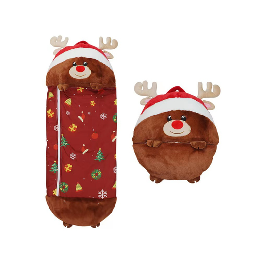 (Elk, 135*50cm) Happy Nappers Kids Cartoon Sleepsacks Plush Doll Pillow Animal Sleep Sack