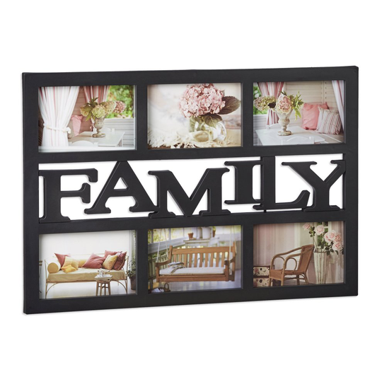 Relaxdays Picture Frame Family, Collage Frame for 6 Photos, Custom Multiple Picture Gallery Frame, 33 x 48 cm, Black