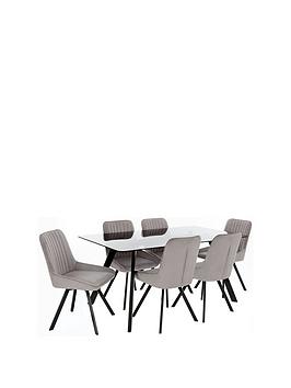 Very Home Triplo 160 Cm Glass Top Rectangular Dining Table + 6 Chairs - Black/Grey