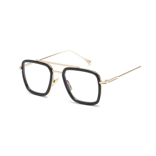 (Gold+Clear) Tony Stark Sunglasses Men Square Metal Avengers