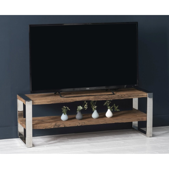 Railway Sleeper Wood Open Entertainment Unit,TV Stand,TV Unit upto 55inch to 59inch for Living Room