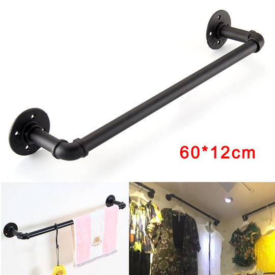 Industrial Retro Style Rustic Pipe Hanging Holder Black Towel Rail