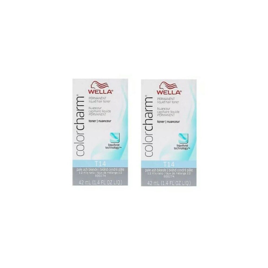 (T14+T14 Toners) Wella Color Charm Permanent Liquid Hair Toner - T14 Pale Ash Blonde