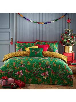 Furn Purrfect Christmas Duvet Cover Set - Green