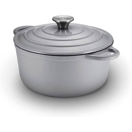 Tower T800260GRY 24cm Round Cast Iron Casserole 4 Litre in Grey