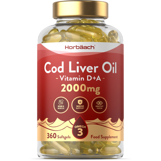 Cod Liver Oil Supplement 2000mg | 360 Softgels | Bone & Muscle Support, Healthy Vision, and Immune Support | by Horbaach