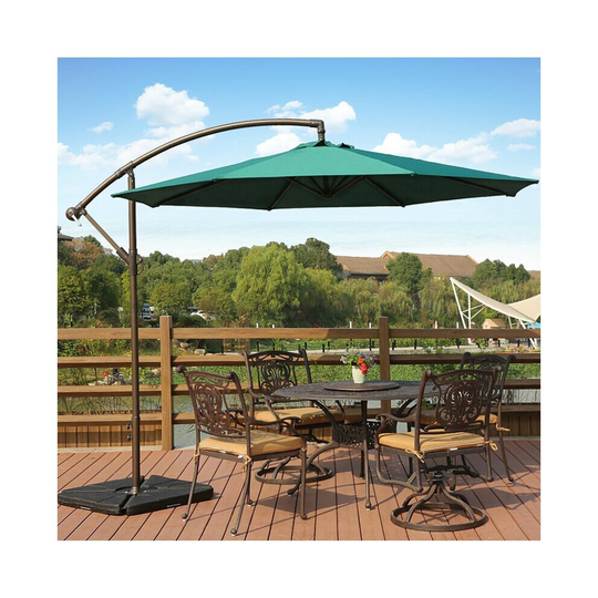 (Green, Cross Base + 15L water tank) 3M Large Banana Cantilever Patio Garden Parasol Outdoor Umbrella