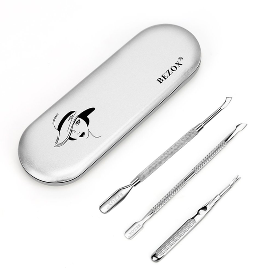 BEZOX Cuticle Pusher Uv Gel Polish Soak Off Remover Tool and Nail Art cleaner Trimmer & Callus Removal Fork - Stainless Steel Manicure Set Pack of 3